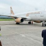 Maskapai Super Jet Air resmi mengudara di Kota Kendari, Provinsi Sulawesi Tenggara (Sultra). Seremoni penerbangan perdana berlangsung di Bandara Halu Oleo (UHO) Kendari, Jumat (23/6/2023). Foto: Ist