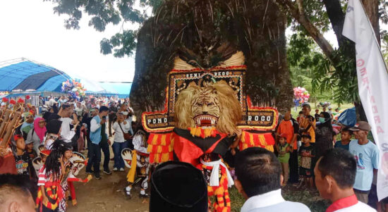 Calon Wakil Gubernur Sulawesi Tenggara (Sultra) nomor urut 2, Hugua disambut ribuan warga dengan tari Reog Ponorogo saat kampanye di Kecamatan Tiworo, Kabupaten Muna Barat, Jumat, 15 November 2024. Foto: Tim media ASR-Hugua